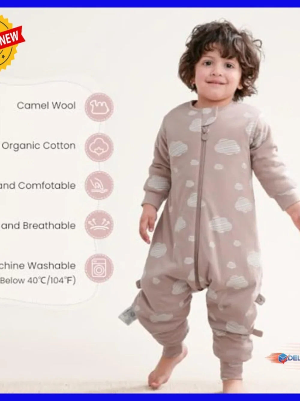 Toddler Sleep Sack with Feet, Organic Cotton Camel Wool, Winter Wearable Blanket